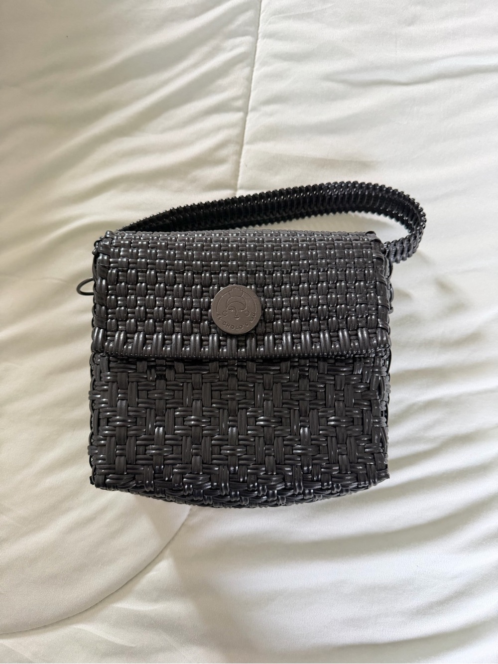 Woven Flap Crossbody Bag in Black